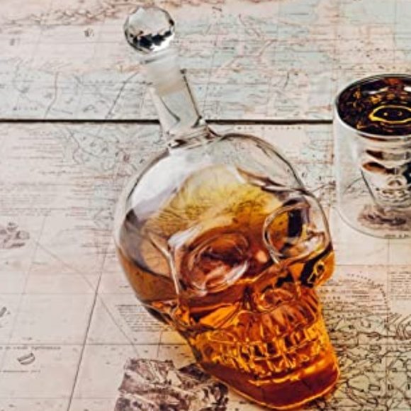 Clear Glass Skull Liquor Decanter, Clear Glass Skull Shaped Whiskey Decanter New - Picture 6 of 6